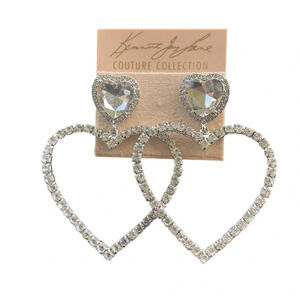 Kenneth Jay Lane Crystal Heart Silver Earrings